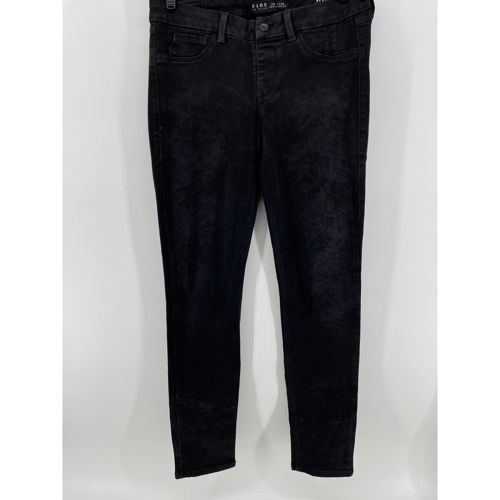Fade To Blue Super Skinny Jeans Women 28 Black Washed Floral Tonal Stretch Denim